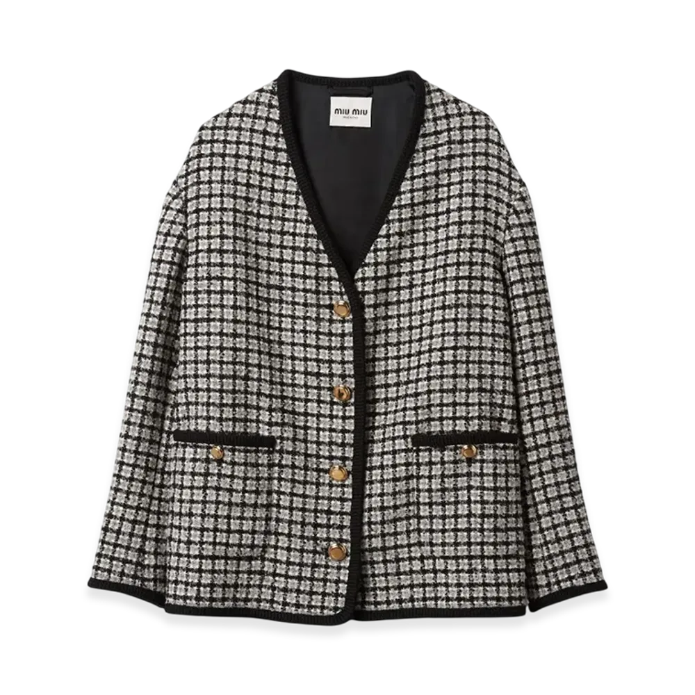 MIU MIU Women's Single Breasted Boucle Jacket "White/Black"