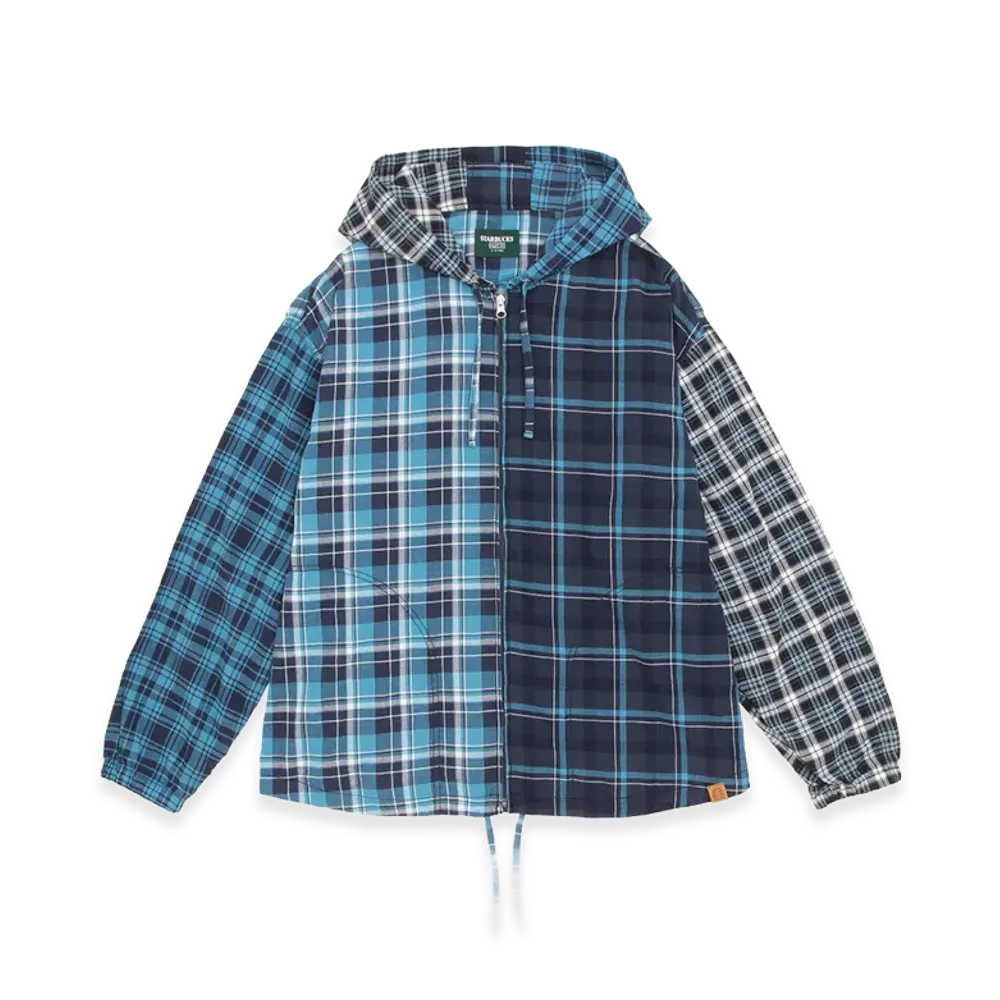 STARBUCKS STAND by BEAMS Crazy Pattern Hooded Shirt Blouson "Navy"