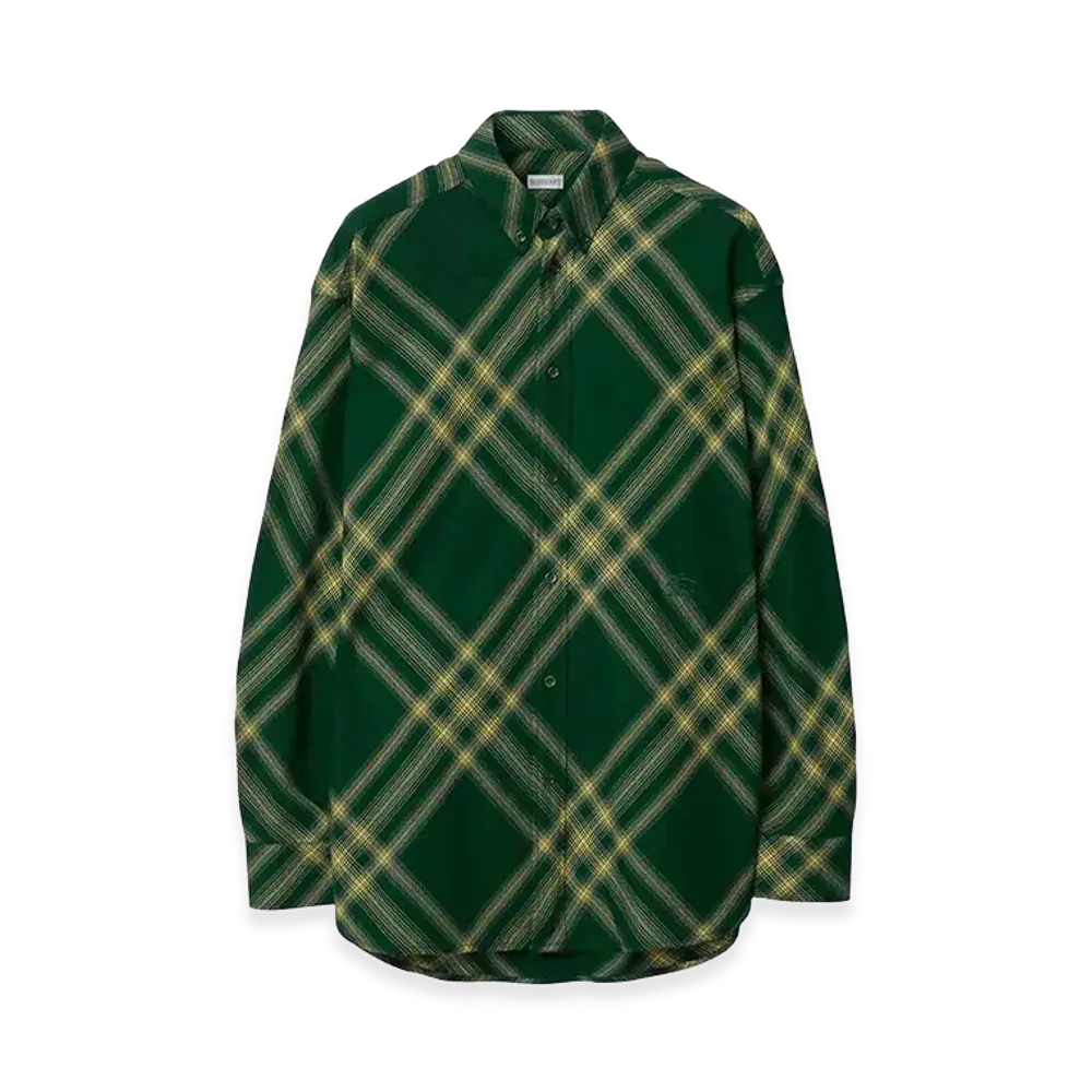 Burberry Long Sleeve Cotton Check Shirt "Green"
