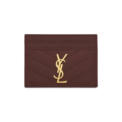 Saint Laurent Monogram Card Case In Grain De Poudre Embossed Leather "Rouge Legion"