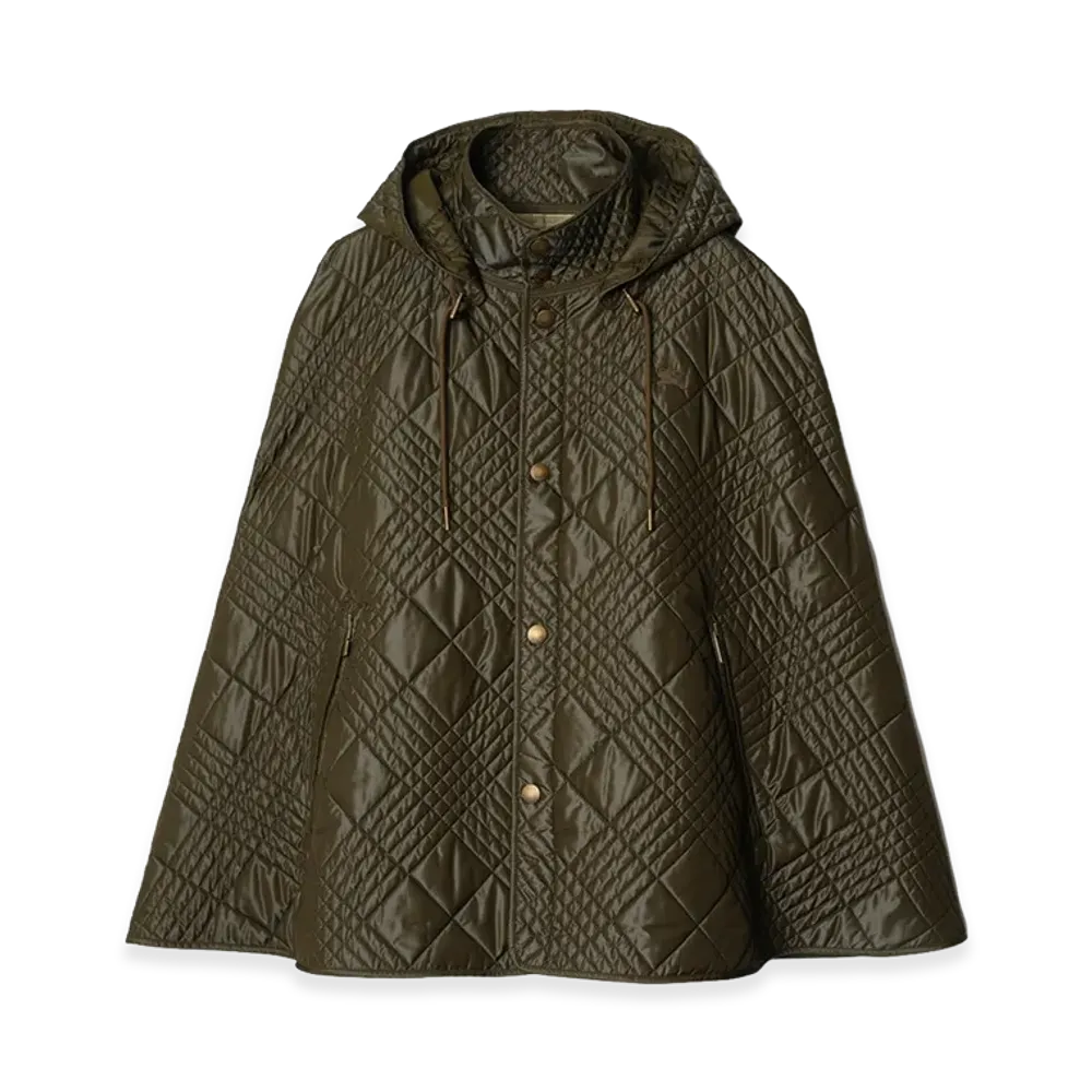 Burberry Women's Micro Check Stitch Nylon Blend Cape "Marsh Green"