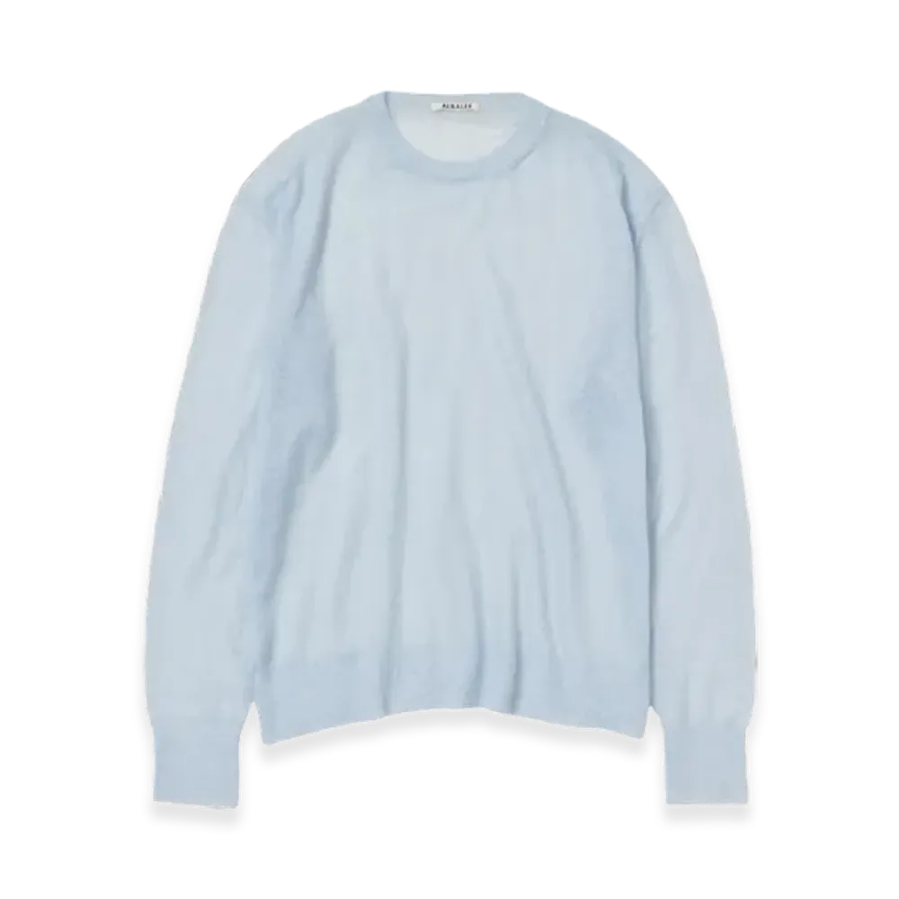 AURALEE Kid Mohair Sheer Knit Pullover "Light Blue"