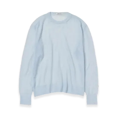 AURALEE Kid Mohair Sheer Knit Pullover "Light Blue"