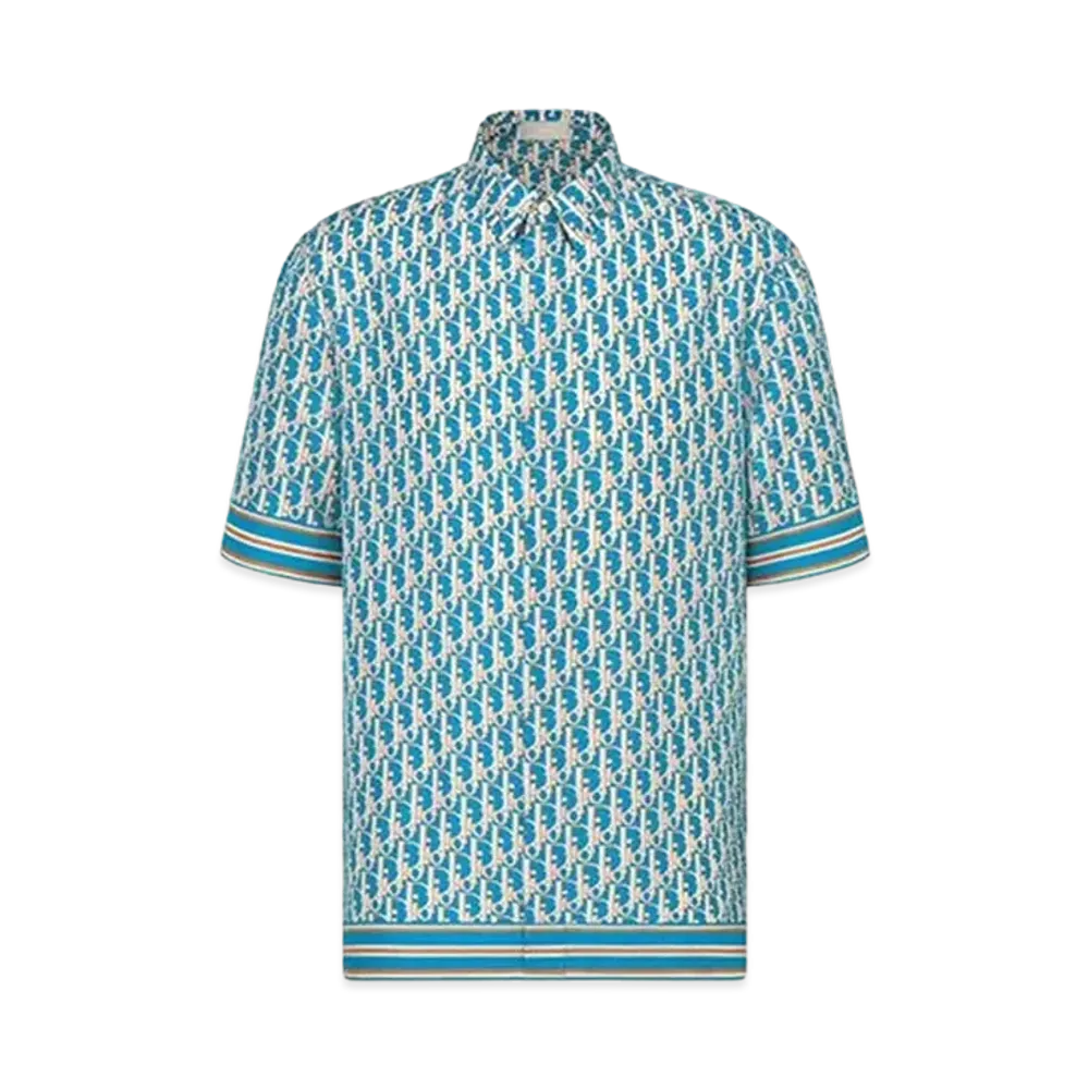 Dior Men's Oblique Pixel Short Sleeve Shirt "Blue"