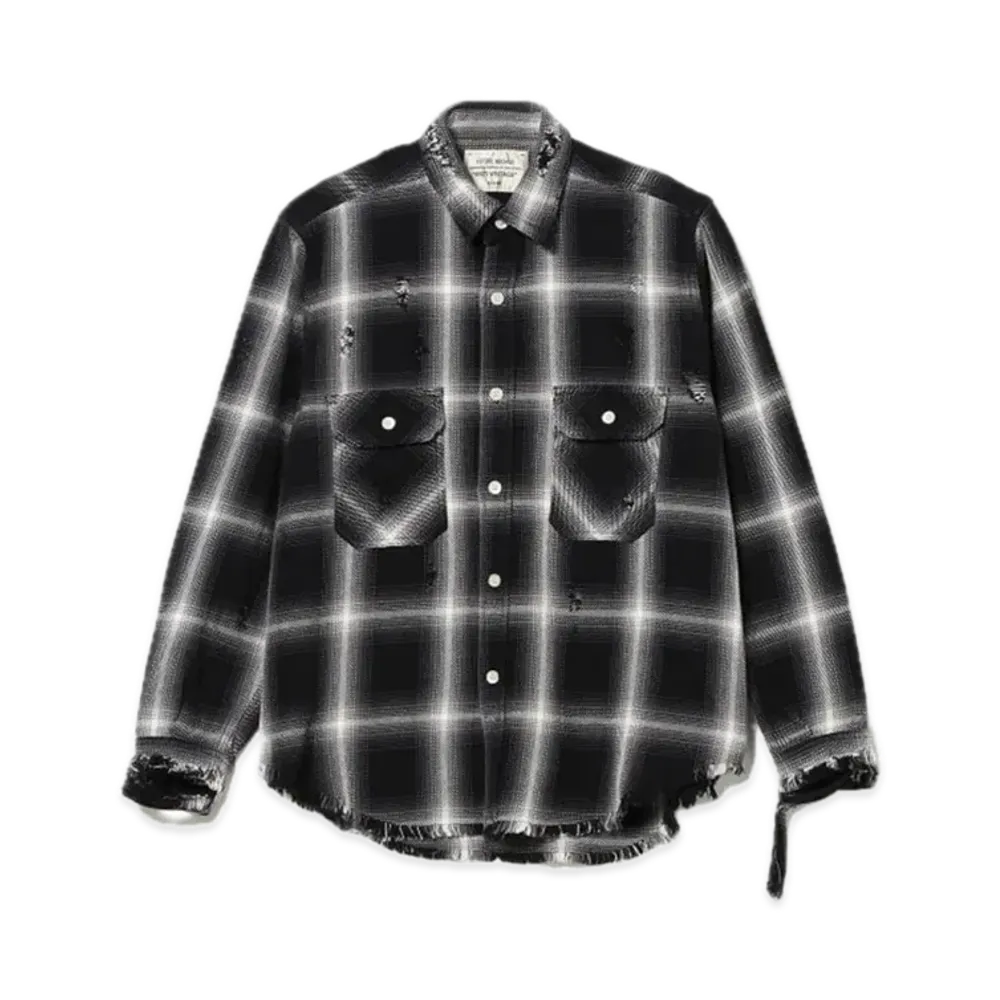 BEAMS FUTURE ARCHIVE Damage Check Nel Shirt "Black"