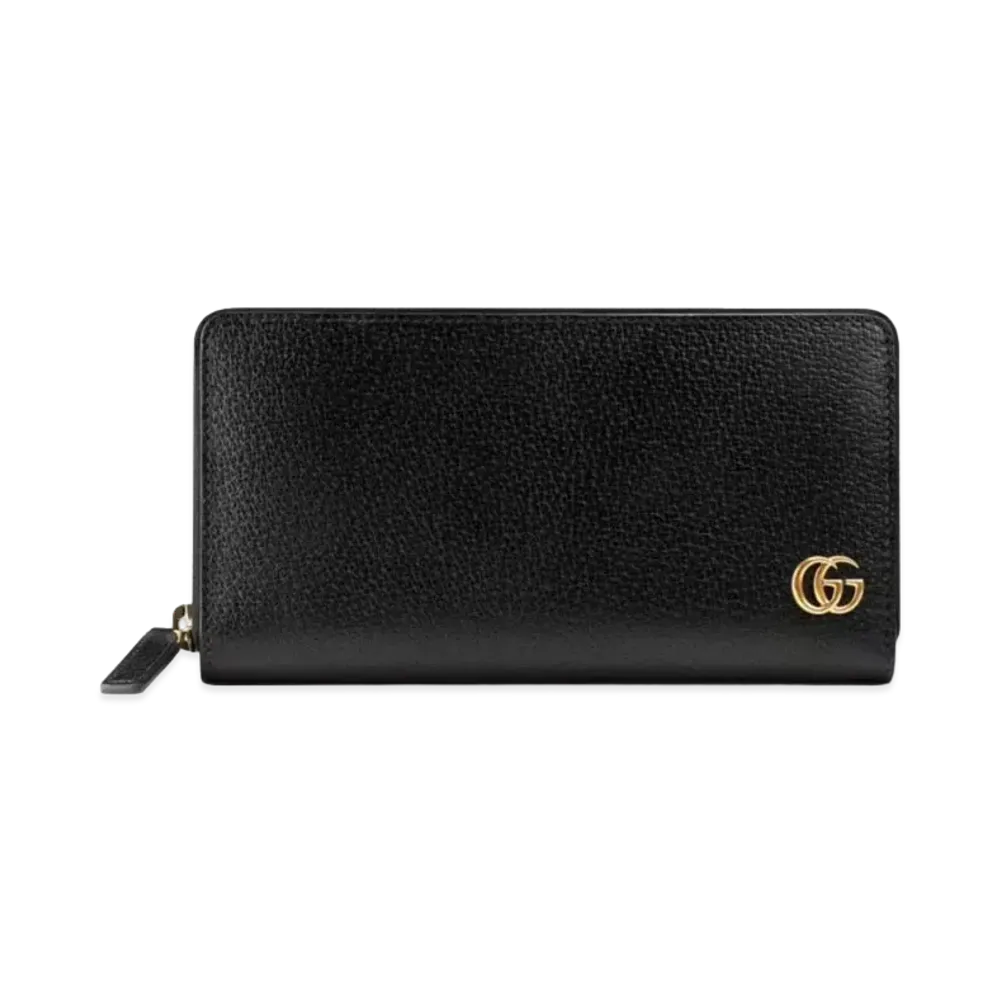 GUCCI GG Marmont Leather Zip Around Wallet "Black/Gold"