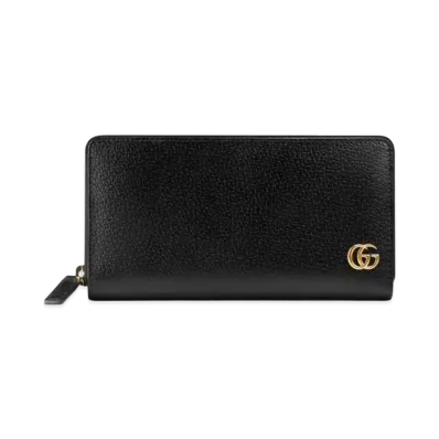 GUCCI GG Marmont Leather Zip Around Wallet "Black/Gold"