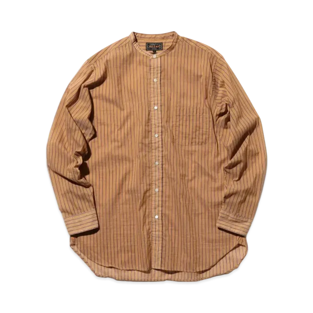 BEAMS Band Collar Classic-fit Bumpy Stripe "Orange"