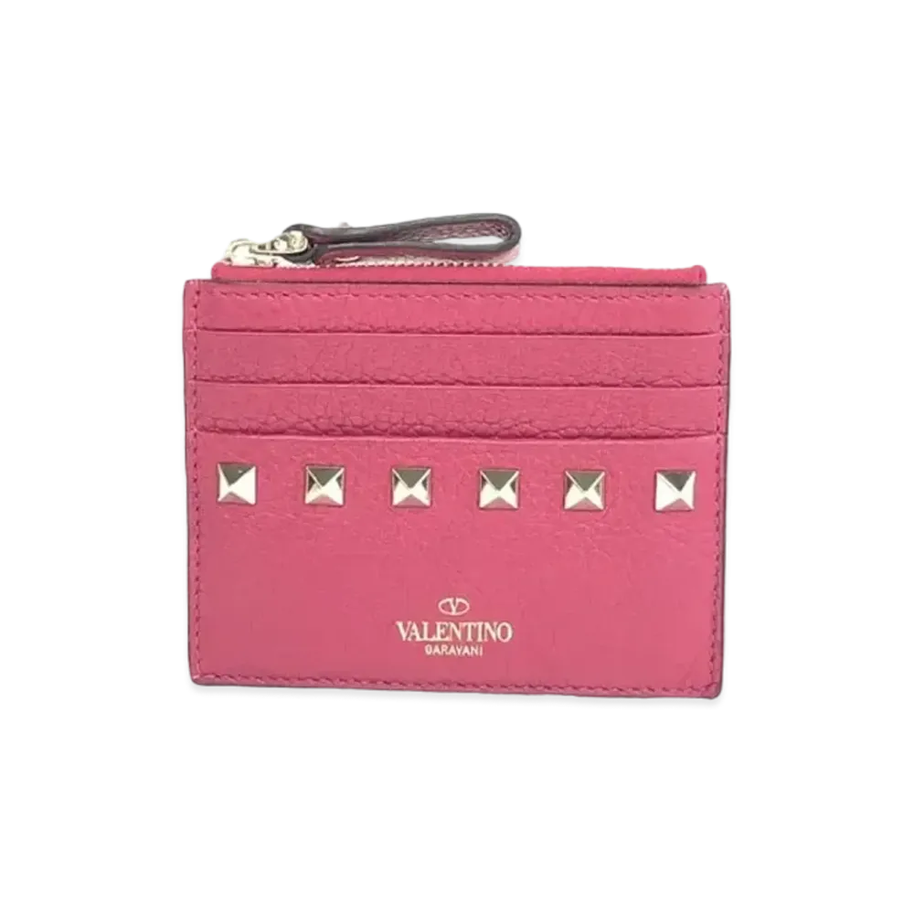 Valentino Rockstud Calfskin Cardholder With Zipper