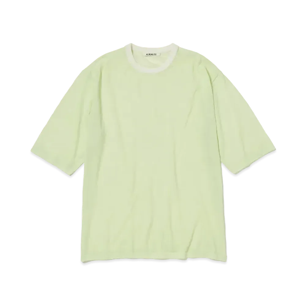 AURALEE Hard Twist High Gauge Wool Silk Knit Tee "Lime Yellow"