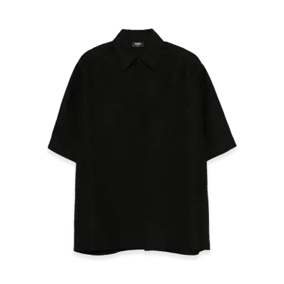 FENDI Linen FF Jacquard Short Sleeve Shirt "Black"