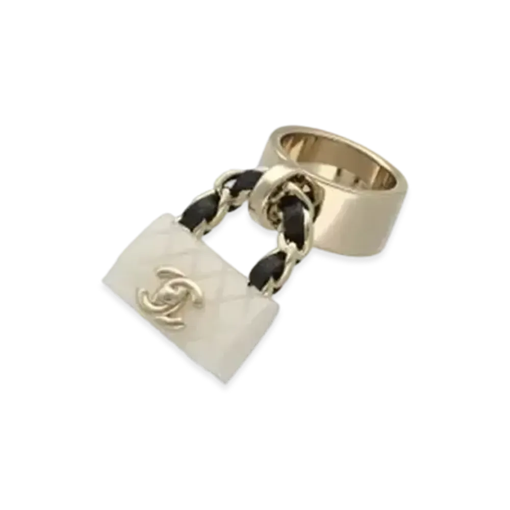 CHANEL Metalasse Bag Charm Ring "White"