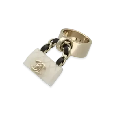 CHANEL Metalasse Bag Charm Ring "White"