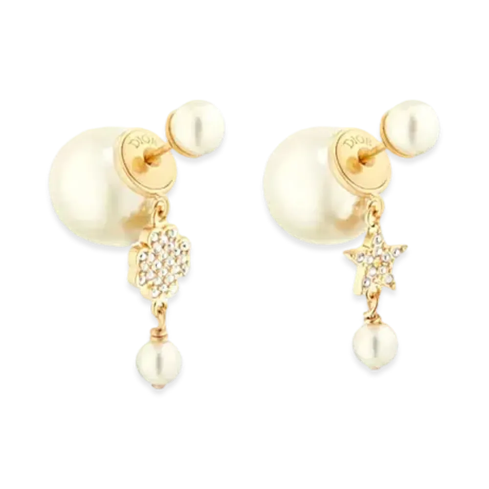 Dior Tribales Earrings Metal with Resin Pearls and Crystals "Gold/White/Silver"
