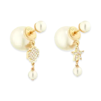 Dior Tribales Earrings Metal with Resin Pearls and Crystals "Gold/White/Silver"