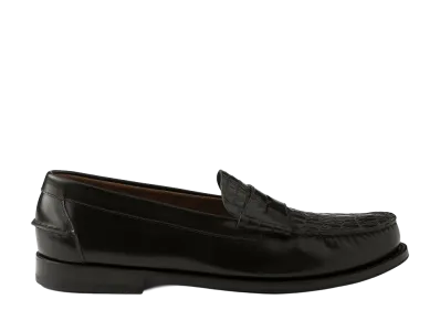 PRADA Brushed Leather and Crocodile Leather Loafers "Black"