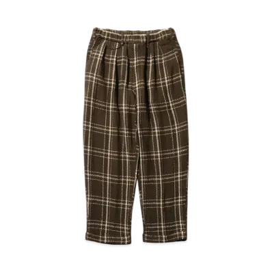 BEAMS 2 Pleats Relax Trousers Loose Weave Plaid "Brown"