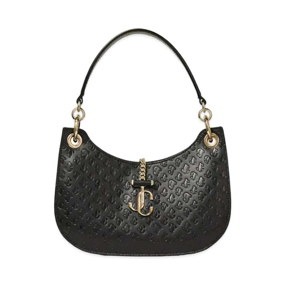 Jimmy Choo Varenne Hobo/S Suede And JC Pattern Hobo Handbag "Black"