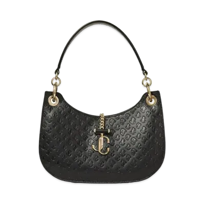Jimmy Choo Varenne Hobo/S Suede And JC Pattern Hobo Handbag "Black"