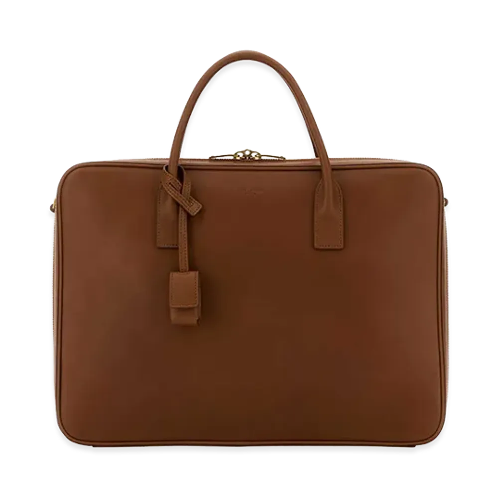 Saint Laurent Caramel Leather Briefcase "Camel"