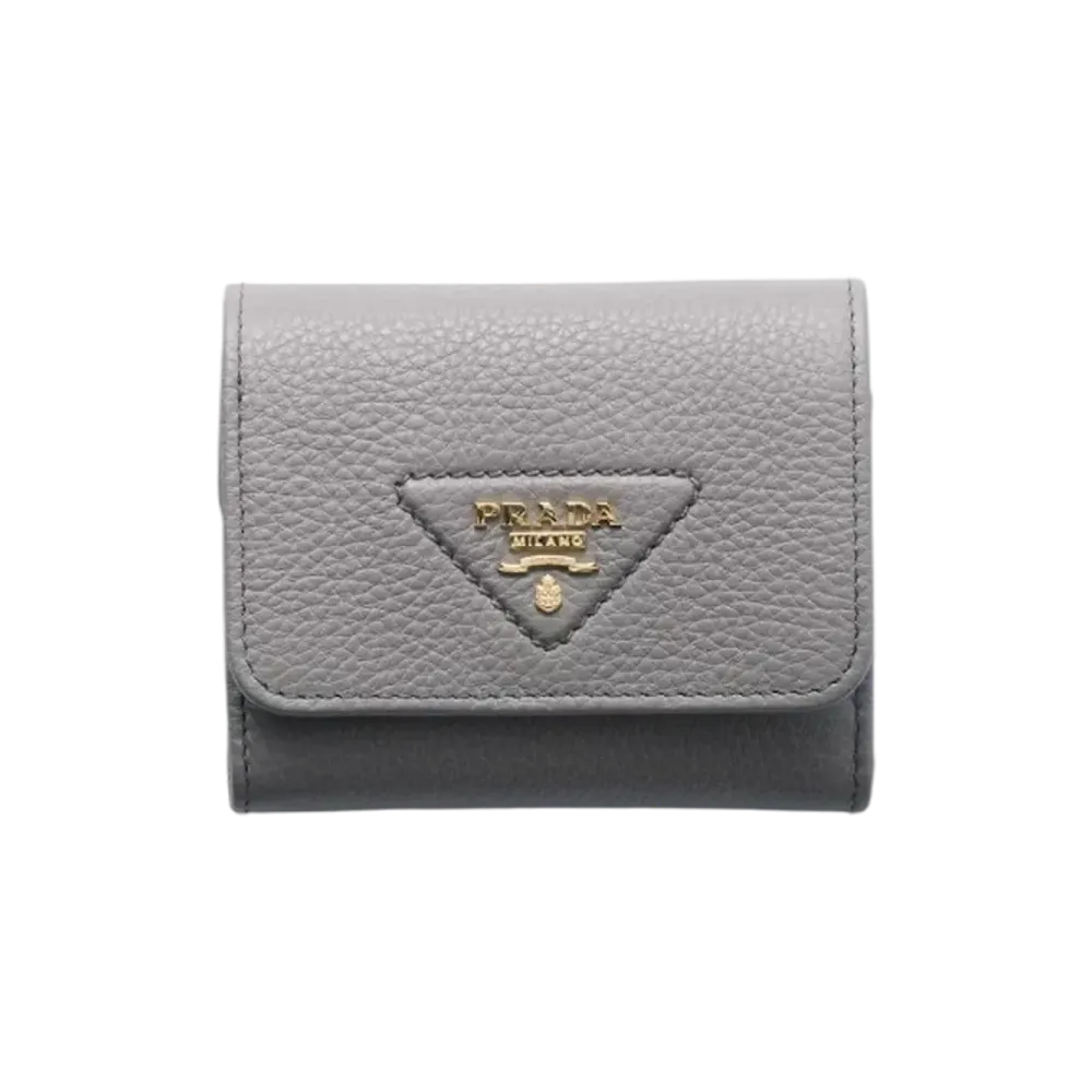 PRADA Vitello Daino Leather Mini Wallet "Light Gray"