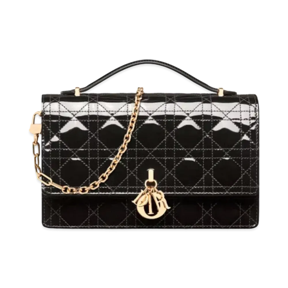 Dior Miss Dior Top Handle Bag Patent Cannage Calfskin "Black"