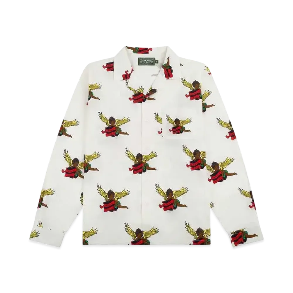 DENIM TEARS Black Cherub Long Sleeve Button Up "White"