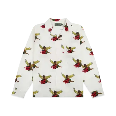 DENIM TEARS Black Cherub Long Sleeve Button Up "White"