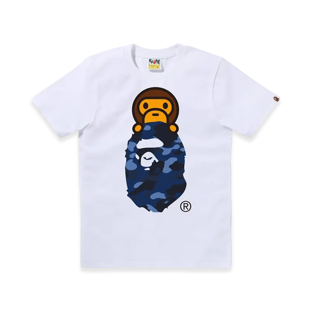 A BATHING APE Color Camo Milo On Ape Head Tee "White/Navy"