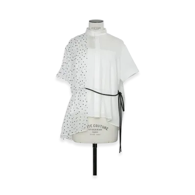 sacai Women's Wool Suiting x Polka Dot Blouse "White"