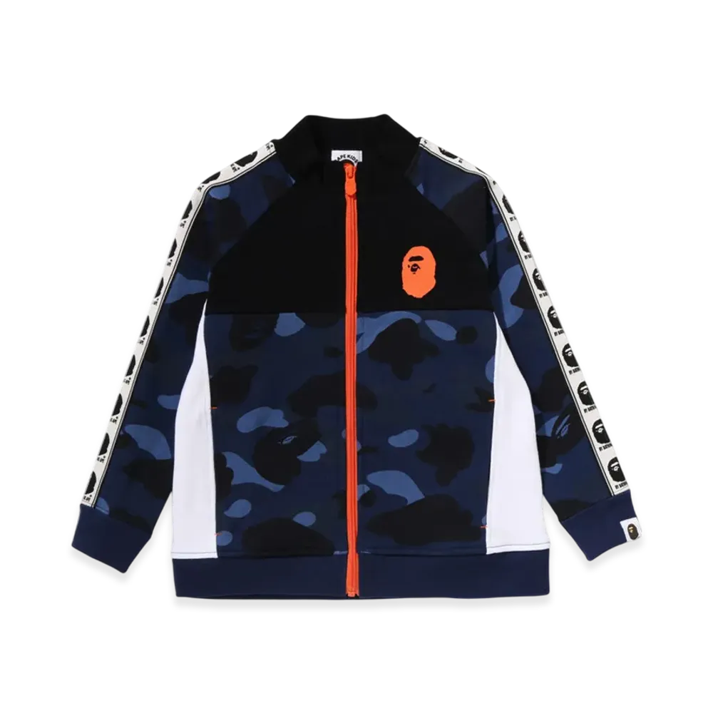 A BATHING APE Color Camo Bape Tape Track Jacket (Kids) "Navy"