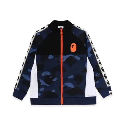A BATHING APE Color Camo Bape Tape Track Jacket (Kids) "Navy"