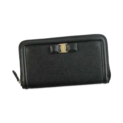 Salvatore Ferragamo Vara Leather Zip Around Wallet "Black"