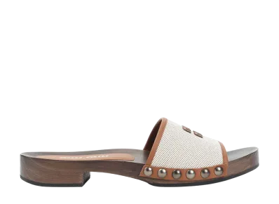 MIU MIU Women's Canvas And Leather Clogs "Brown"