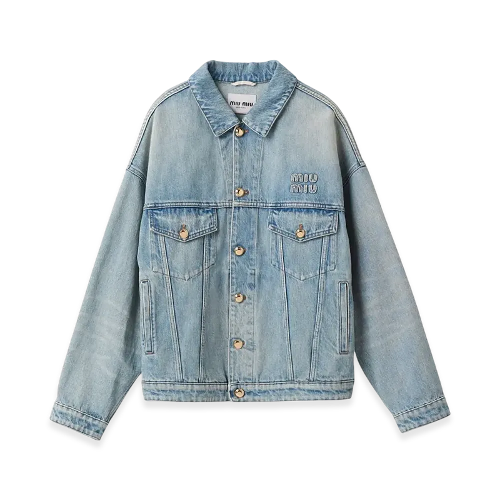 MIU MIU Women's Denim Blouson Jacket "Light Blue"