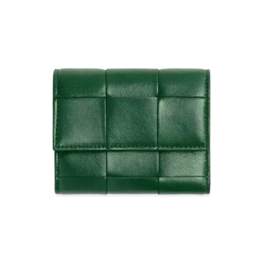 Bottega Veneta Casette Maxi Intrecciato Lambskin Calfskin Zip Trifold Wallet "Rain Tree"