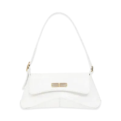 BALENCIAGA Crocodile Small Flap Bag "Blanc"