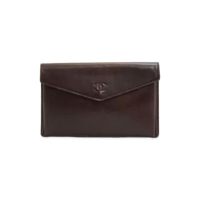 CHANEL Coco Mark Lambskin Envelope Wallet "Brown"
