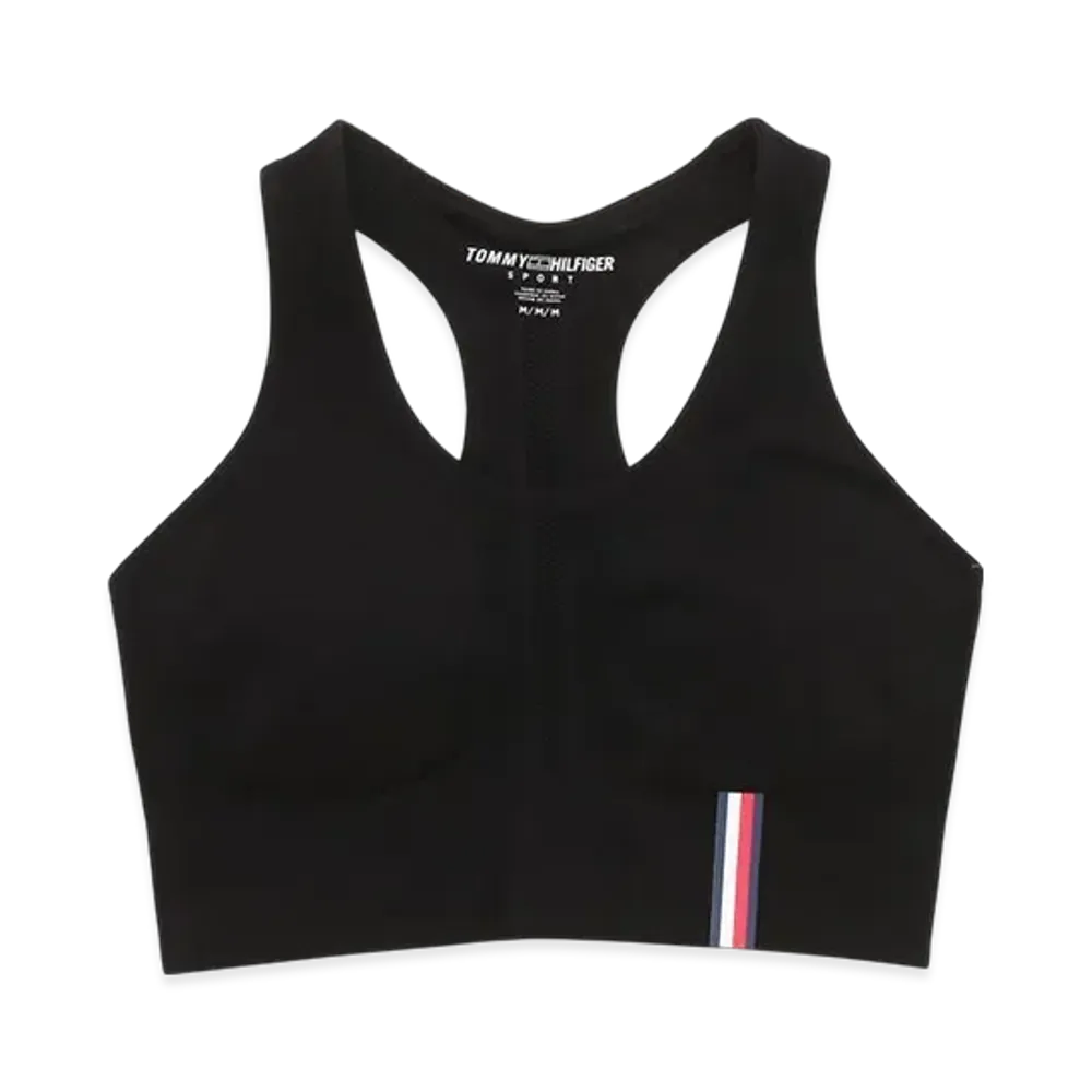 TOMMY HILFIGER Seamless Scoop Neck Logo Sport Bra "Black"