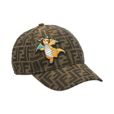 Pokemon x Fragment x FENDI Dragonite FF Fabric Baseball Cap "Brown"