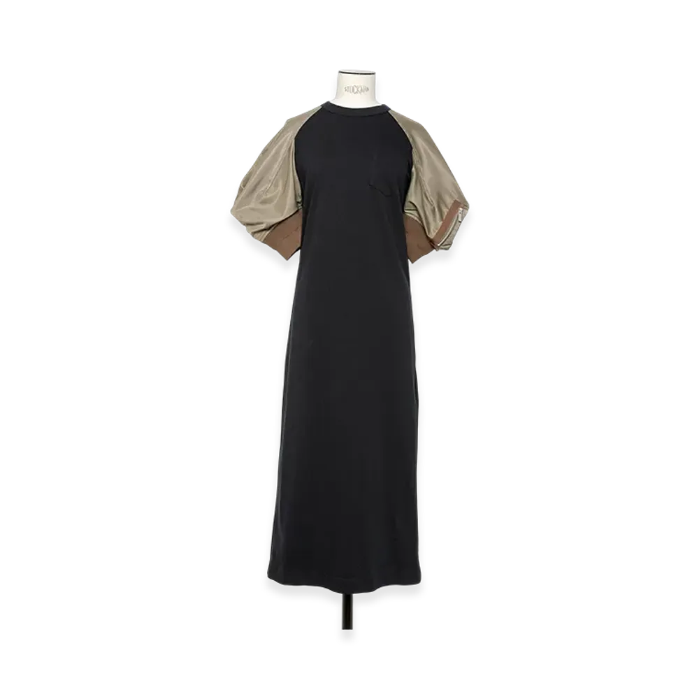 sacai Nylon Twill Mix Cotton Jersey Dress "Navy/Taupe"