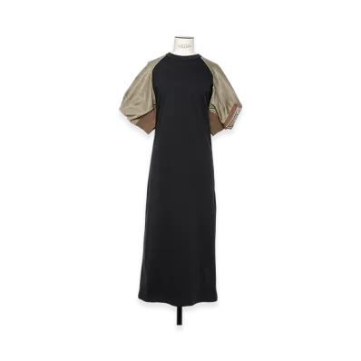 sacai Nylon Twill Mix Cotton Jersey Dress "Navy/Taupe"