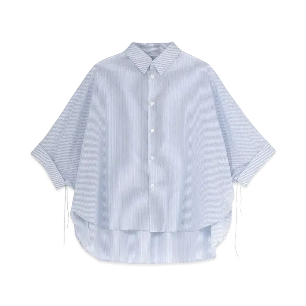 Yohji Yamamoto Y's COTTON STRIPE SMOCKING SHORT SLEEVE CAPE SHIRT "Light Blue"