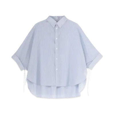Yohji Yamamoto Y's COTTON STRIPE SMOCKING SHORT SLEEVE CAPE SHIRT "Light Blue"