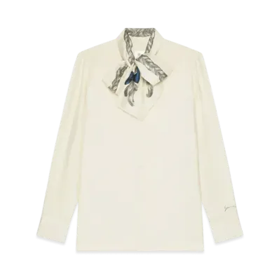 GIVENCHY Shirt In Silk With Hair Print Lavalliere "White"