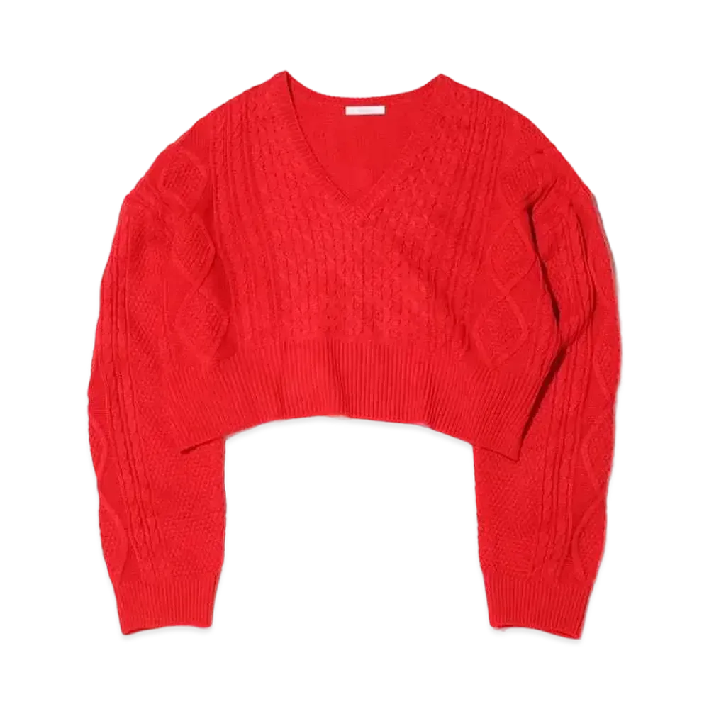 atmos pink Back Ribbon Bow Neck Knit Tops "Red"