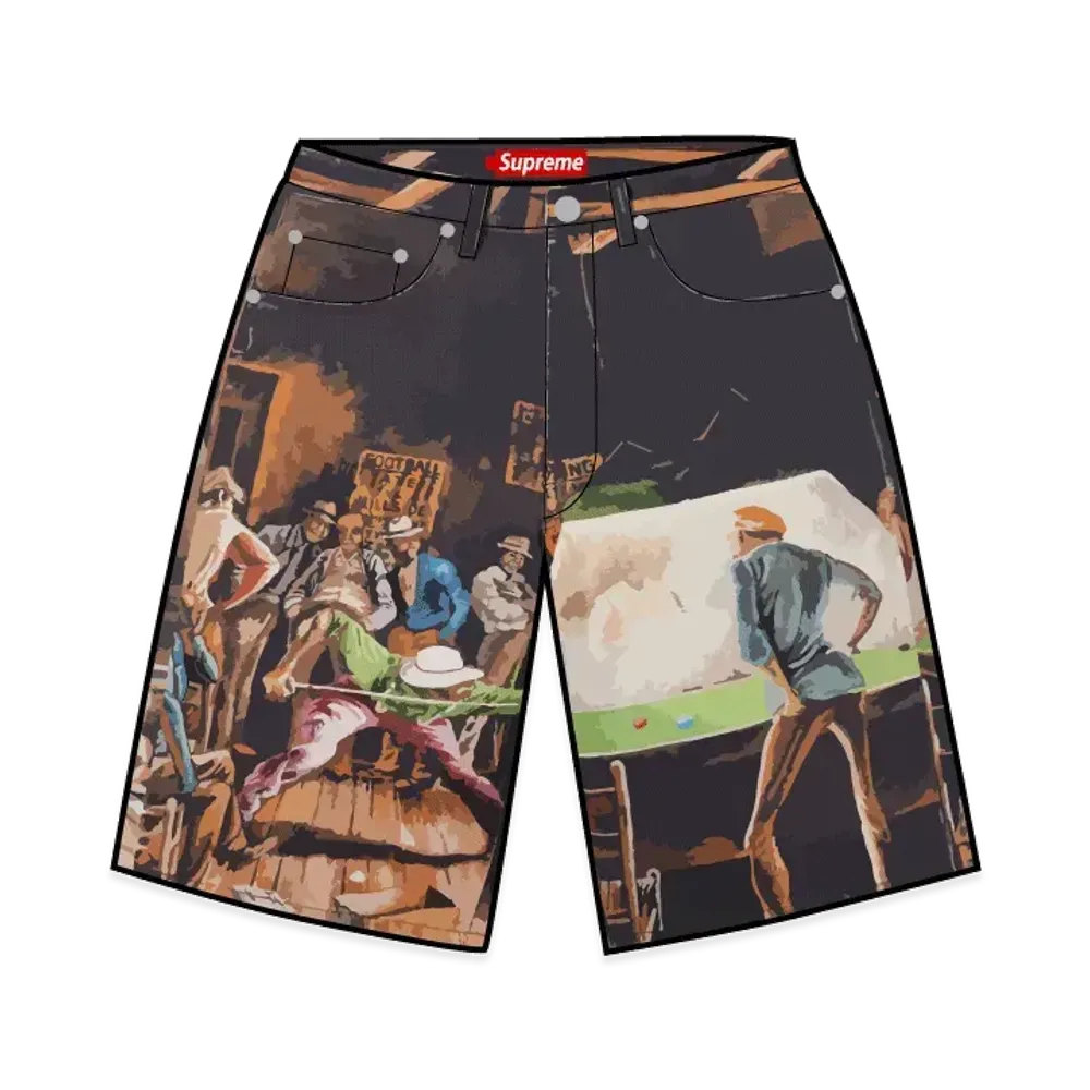 Supreme x Ernie Barnes Baggy Denim Short "Pool Hall"