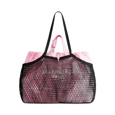 BALENCIAGA 24/7 Large Tote Bag Recycled Nylon and Fishnet Aged-Silver Hardware "Pink/Black"