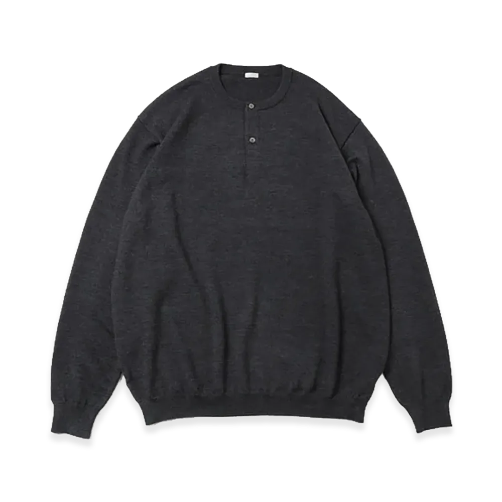 A.PRESSE Wool Knit Henley Neck Sweater "Charcoal"