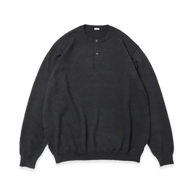 A.PRESSE Wool Knit Henley Neck Sweater "Charcoal"